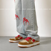 Men Jeans Embroidered Jeans Men's Spring Wide Leg Pants Spring and Autumn Straight-Leg Pants